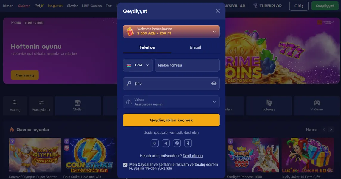 Olymp Casino platformasında qeydiyyat və daxil olma